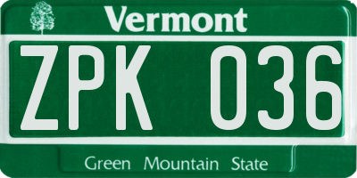 VT license plate ZPK036