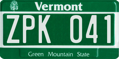 VT license plate ZPK041