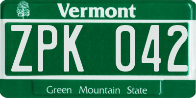 VT license plate ZPK042