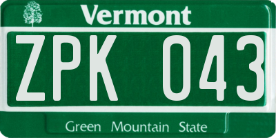 VT license plate ZPK043