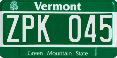 VT license plate ZPK045