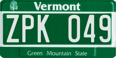 VT license plate ZPK049