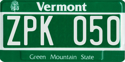 VT license plate ZPK050