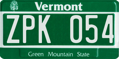 VT license plate ZPK054
