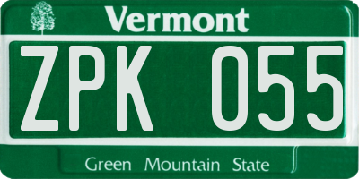 VT license plate ZPK055