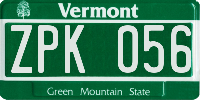 VT license plate ZPK056