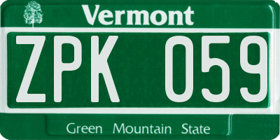 VT license plate ZPK059