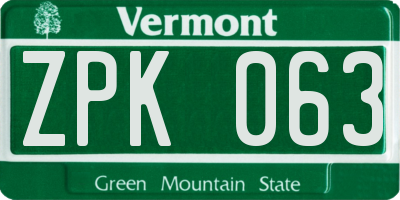 VT license plate ZPK063
