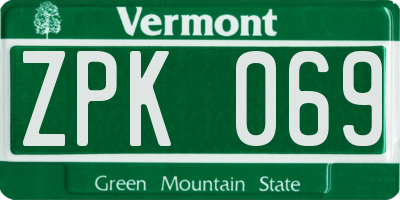 VT license plate ZPK069