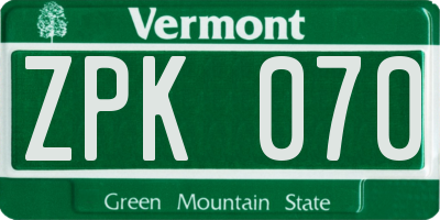 VT license plate ZPK070