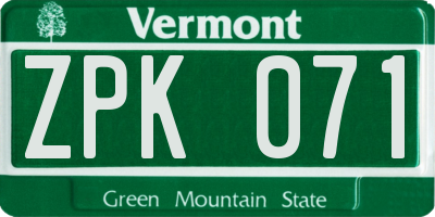 VT license plate ZPK071