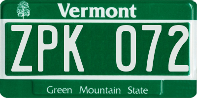 VT license plate ZPK072