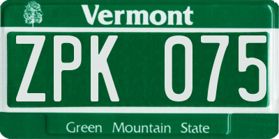 VT license plate ZPK075