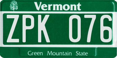 VT license plate ZPK076