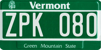 VT license plate ZPK080