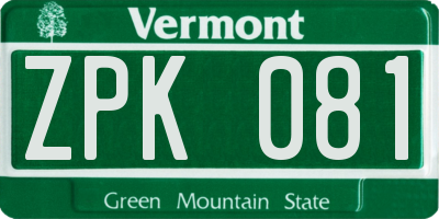 VT license plate ZPK081