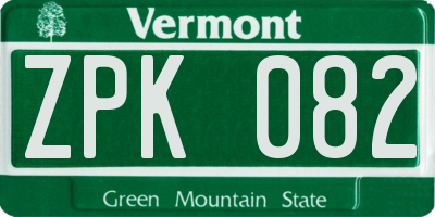 VT license plate ZPK082