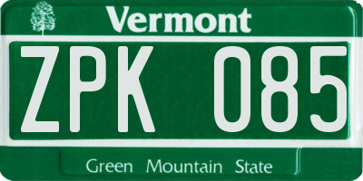 VT license plate ZPK085