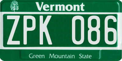 VT license plate ZPK086