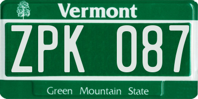 VT license plate ZPK087