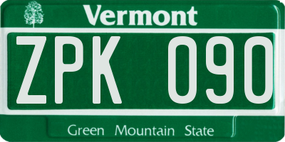VT license plate ZPK090