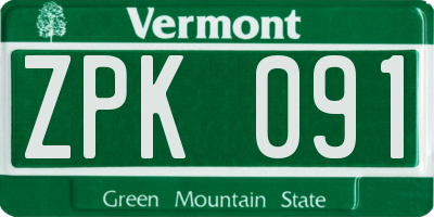 VT license plate ZPK091