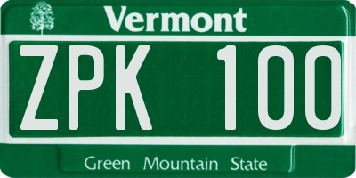VT license plate ZPK100