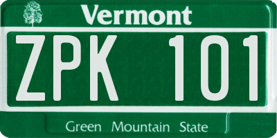 VT license plate ZPK101