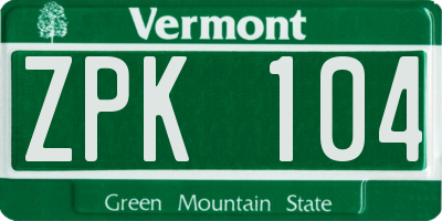 VT license plate ZPK104