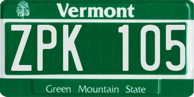 VT license plate ZPK105