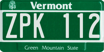 VT license plate ZPK112