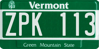 VT license plate ZPK113