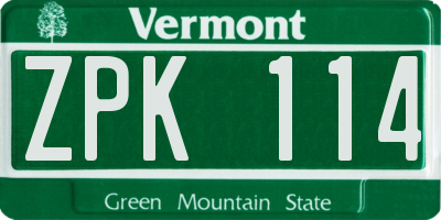 VT license plate ZPK114