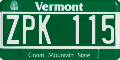 VT license plate ZPK115