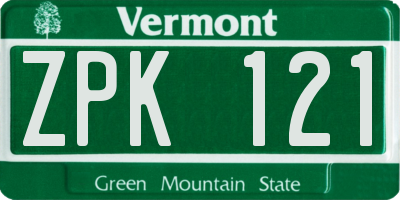 VT license plate ZPK121