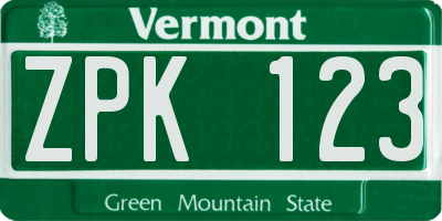 VT license plate ZPK123