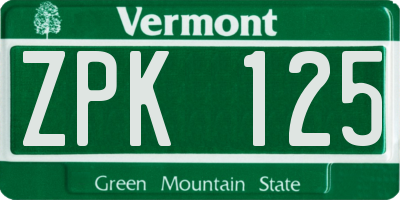 VT license plate ZPK125
