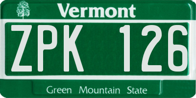 VT license plate ZPK126