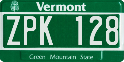 VT license plate ZPK128