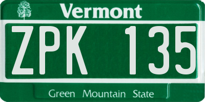 VT license plate ZPK135
