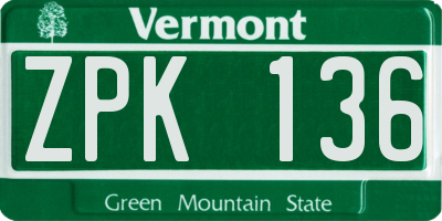 VT license plate ZPK136
