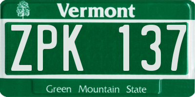 VT license plate ZPK137