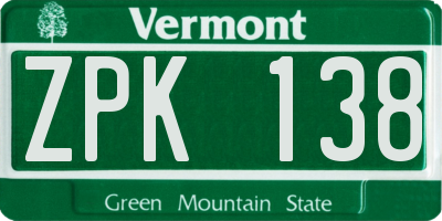 VT license plate ZPK138