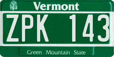 VT license plate ZPK143