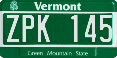 VT license plate ZPK145