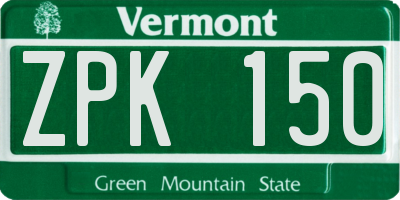 VT license plate ZPK150