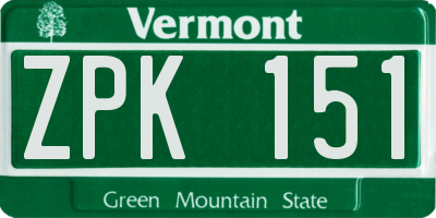 VT license plate ZPK151