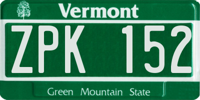 VT license plate ZPK152