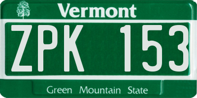 VT license plate ZPK153