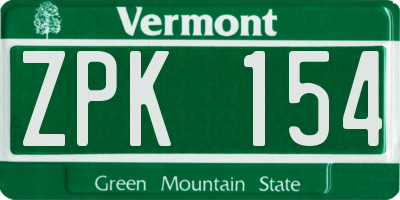 VT license plate ZPK154